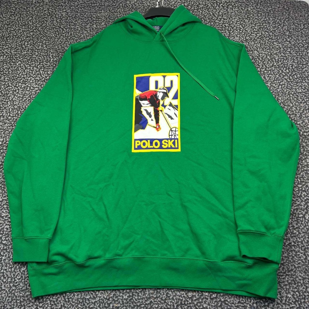 Vintage Polo Ralph Lauren Hoodie Men 2XLT Green Polo Ski Graphic Big & Tall